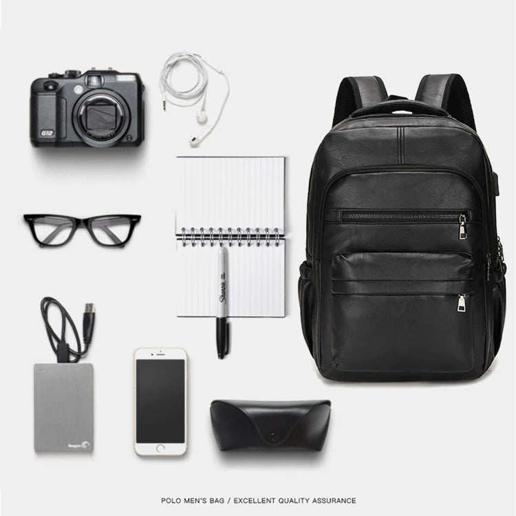 Leren Rugzak Heren met USB-oplaadpoort – Laptop & Schooltas