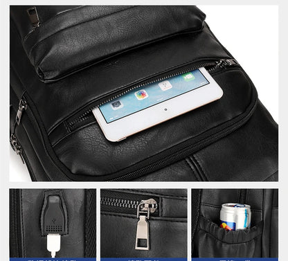 Leren Rugzak Heren met USB-oplaadpoort – Laptop & Schooltas