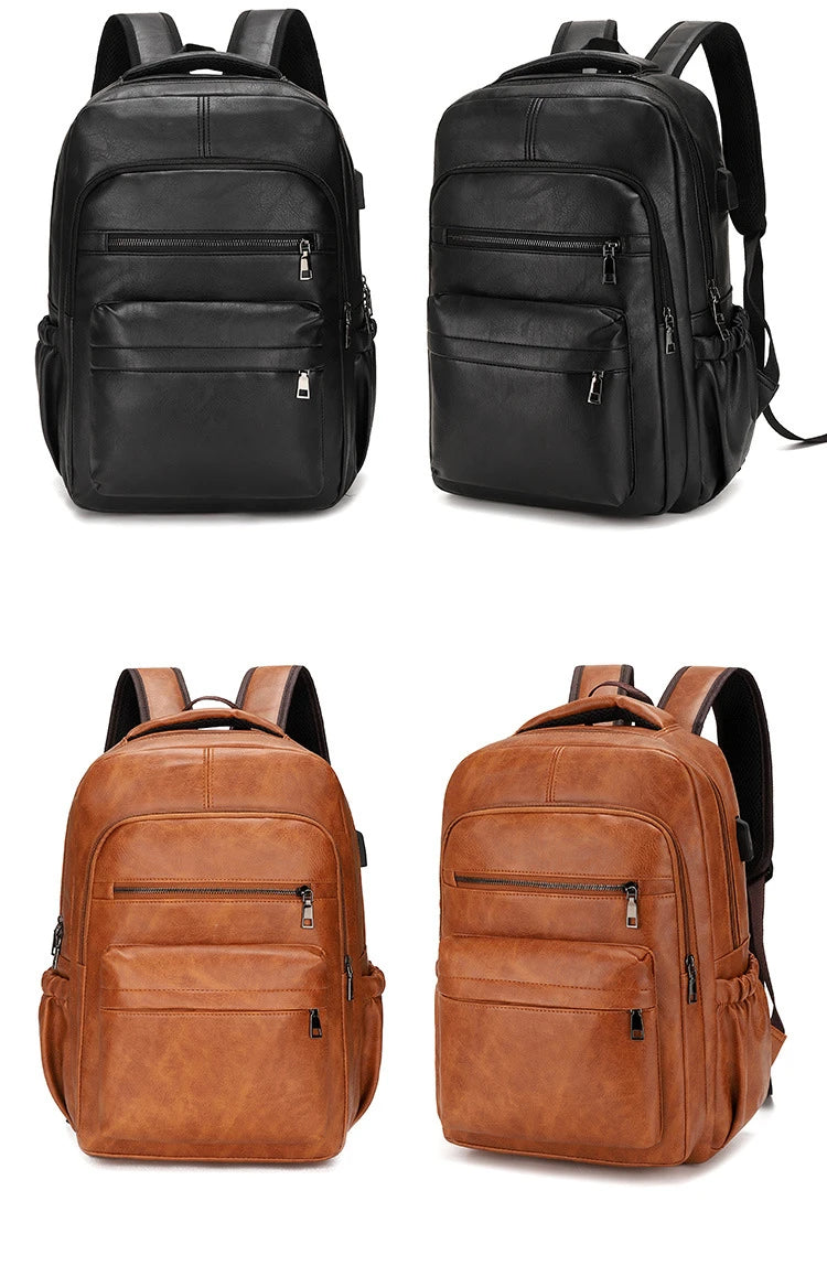 Leren Rugzak Heren met USB-oplaadpoort – Laptop & Schooltas