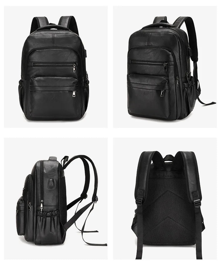 Leren Rugzak Heren met USB-oplaadpoort – Laptop & Schooltas